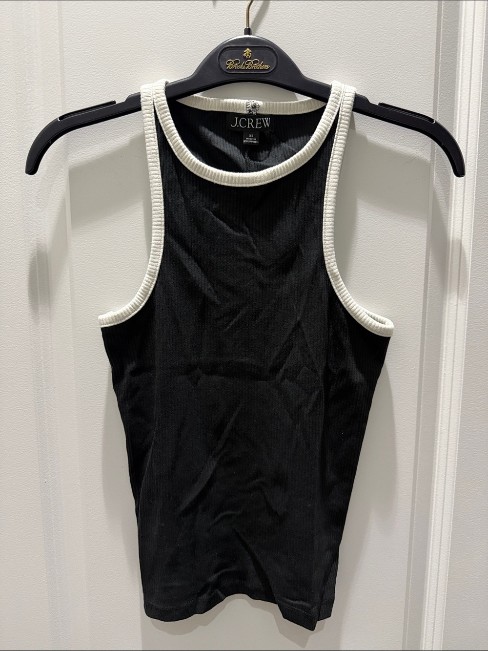 J. Crew Black Ribbed Tank with White Contrast Trim